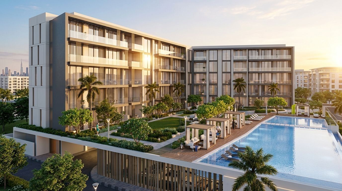 The Residence: Apartamenty w dzielnicy Jumeirah Village Circle, Dubaj. Wizualizacja inwestycji dewelopera Prestige One Developments, oddanie Gotowe.