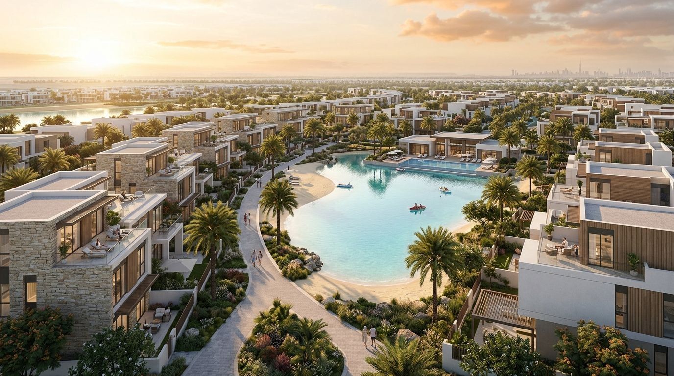 Elan: Szeregówki w dzielnicy Tilal Al Ghaf, Dubaj. Wizualizacja inwestycji dewelopera Majid Al Futtaim, oddanie 2023.