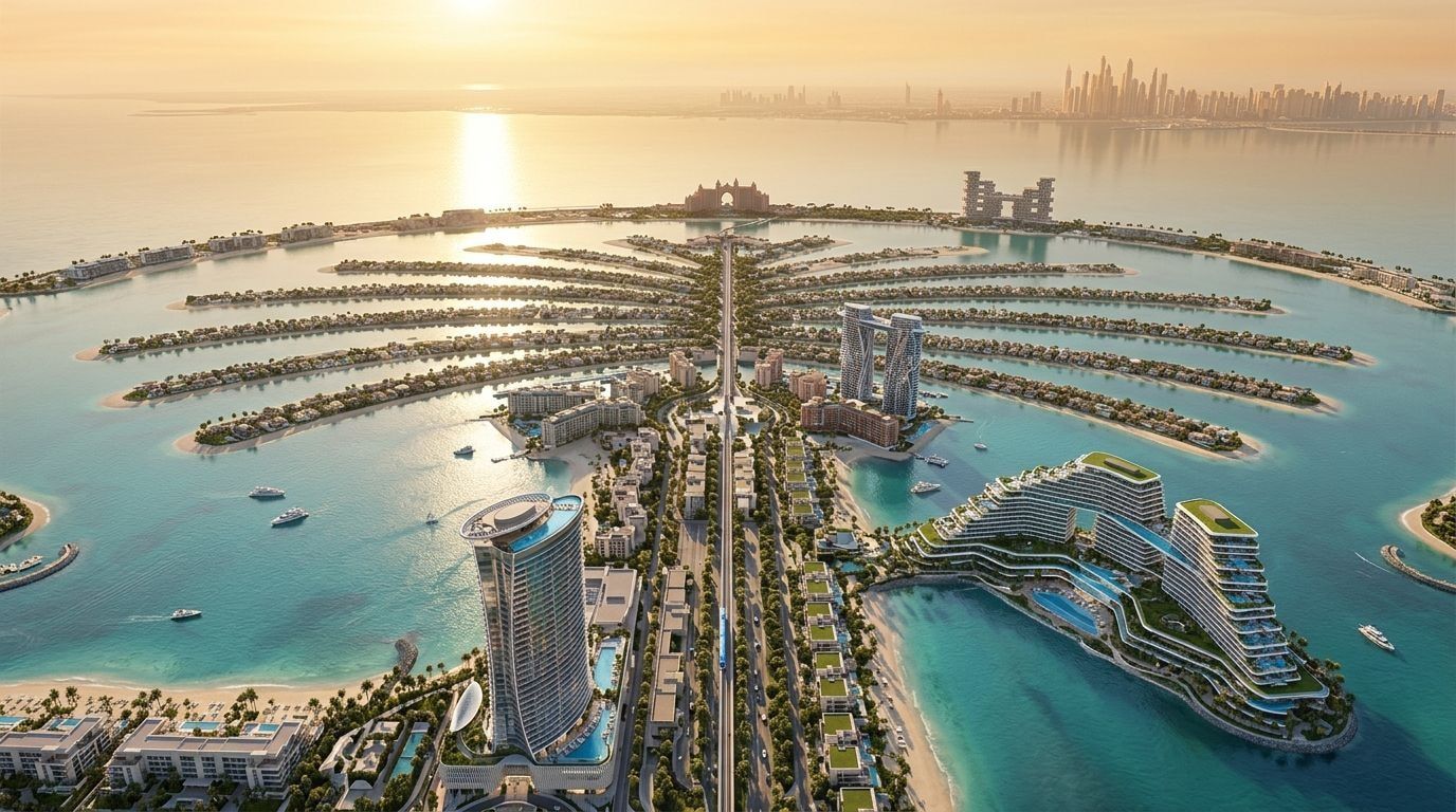 Palm Jumeirah: Wille i apartamenty w dzielnicy Palm Jumeirah, Dubaj. Wizualizacja inwestycji dewelopera Nakheel, oddanie Gotowe.
