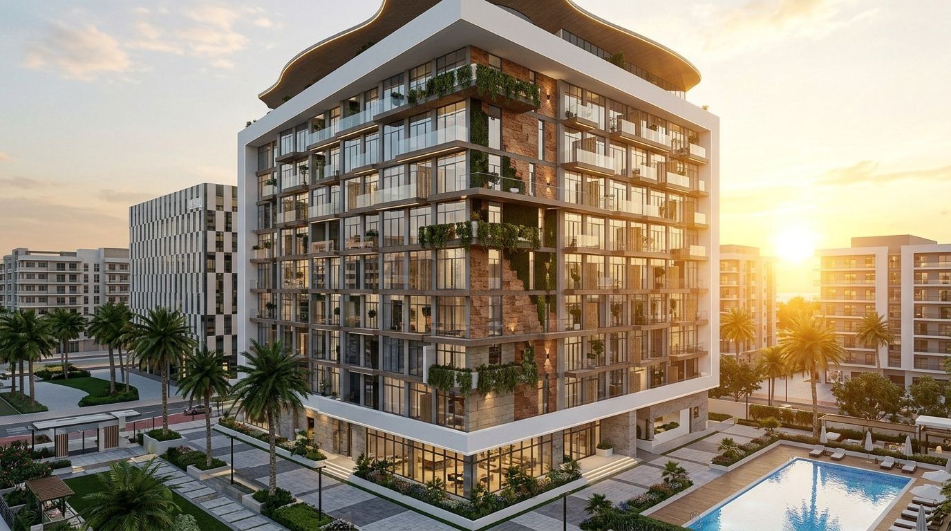 Stonehenge Residences II: Apartamenty w dzielnicy Jumeirah Village Circle, Dubaj. Wizualizacja inwestycji dewelopera Segrex Development, oddanie Gotowe.
