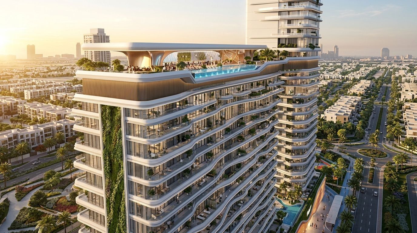 One Sky Park: Apartamenty premium w dzielnicy Jumeirah Village Circle, Dubaj. Wizualizacja inwestycji dewelopera Iman Developers, oddanie 2029.