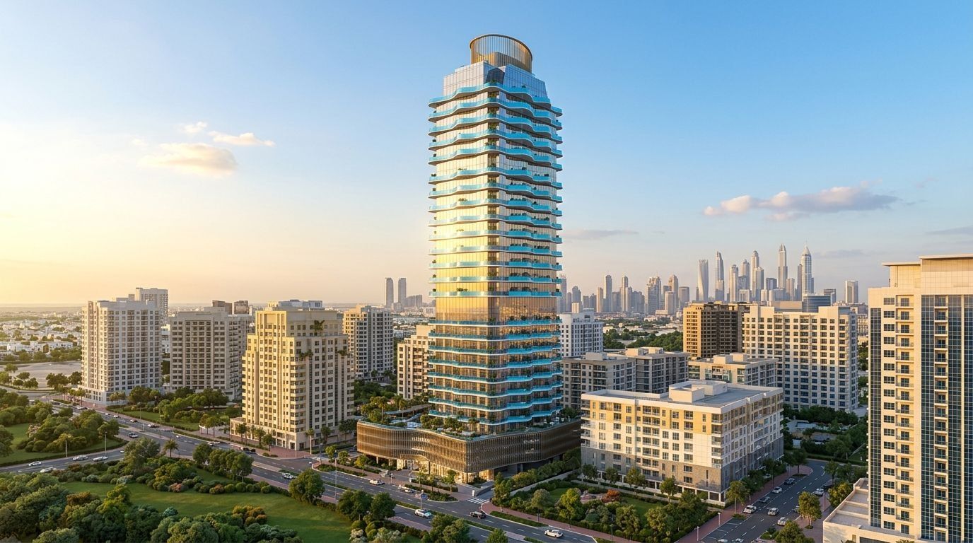 Volga Tower: Apartamenty w dzielnicy Jumeirah Village Triangle, Dubaj. Wizualizacja inwestycji dewelopera Tiger Properties, oddanie 2027.