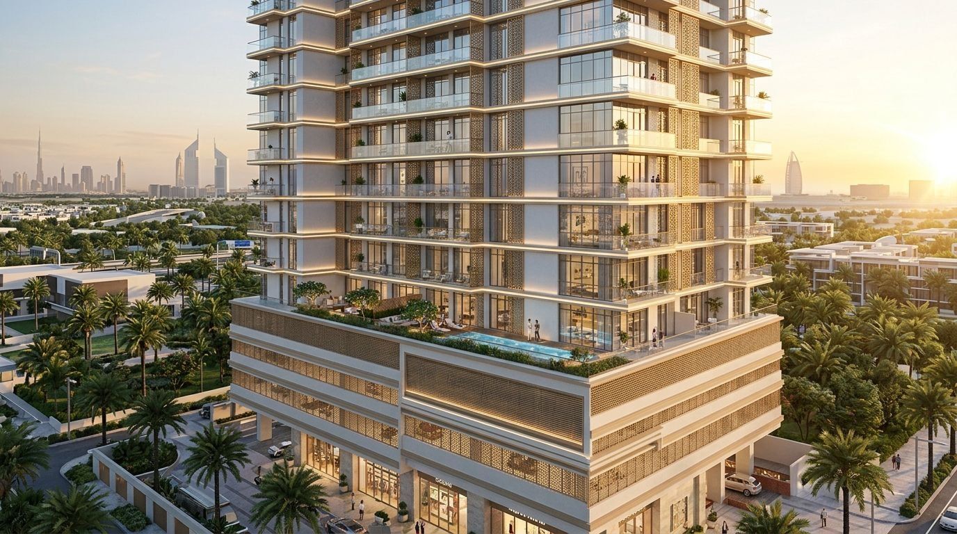 Celesto Tower: Apartamenty w dzielnicy Dubai Land Residence Complex, Dubaj. Wizualizacja inwestycji dewelopera Taraf, oddanie 2027.