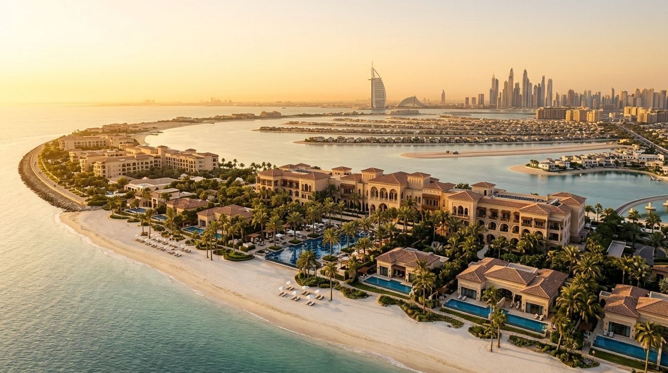 One&Only The Palm: Rezydencje i wille kurortowe w dzielnicy Palm Jumeirah, Dubaj. Wizualizacja inwestycji dewelopera Kerzner International, oddanie Gotowe.