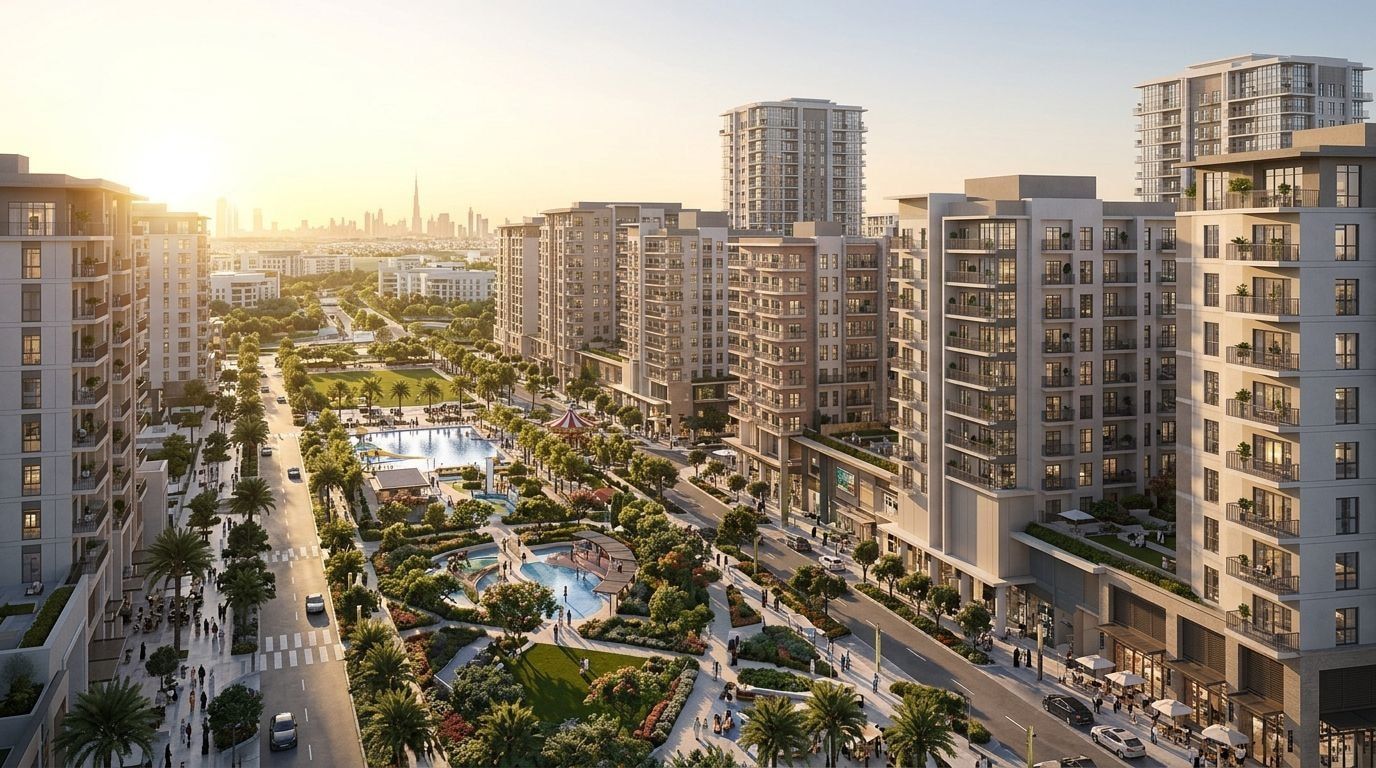 Jenna: Apartamenty w dzielnicy Town Square, Dubaj. Wizualizacja inwestycji dewelopera Nshama, oddanie Gotowe i w budowie.