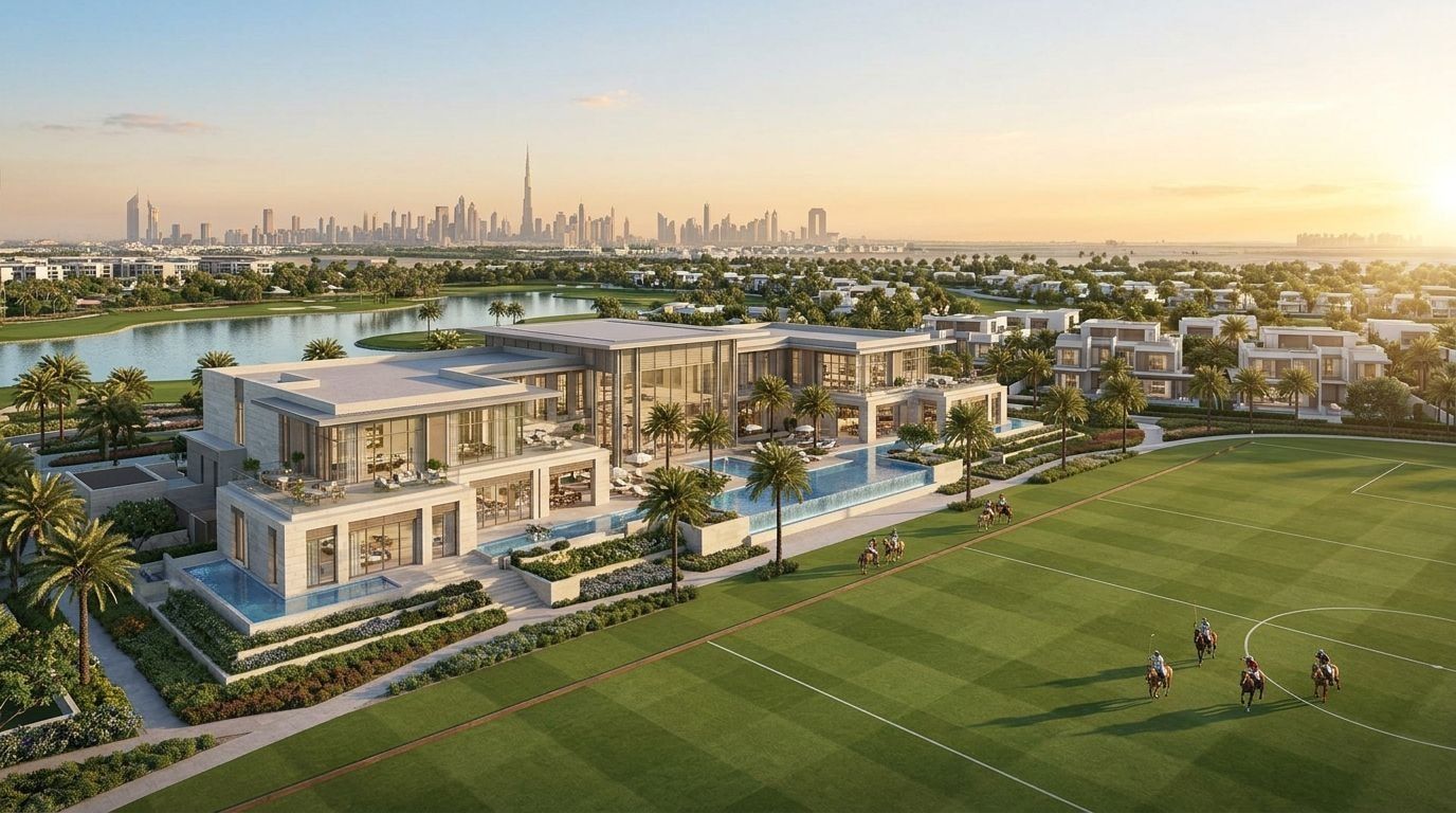 Grand Polo Club and Resort: Wille i rezydencje w dzielnicy Grand Polo Club and Resort, Dubaj. Wizualizacja inwestycji dewelopera Emaar Properties, oddanie 2028.