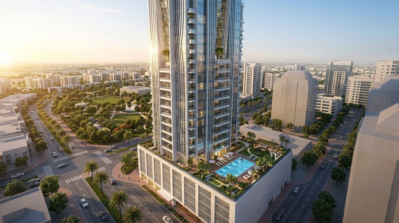 Regina Tower: Apartamenty w dzielnicy Jumeirah Village Circle, Dubaj. Wizualizacja inwestycji dewelopera Tiger Properties, oddanie 2026.