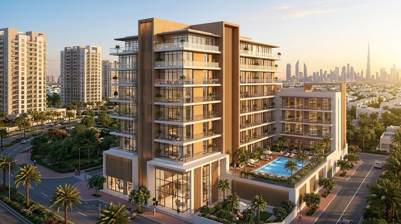 Nicholas Residence: Apartamenty w dzielnicy Jumeirah Village Circle, Dubaj. Wizualizacja inwestycji dewelopera Segrex Development, oddanie Gotowe.