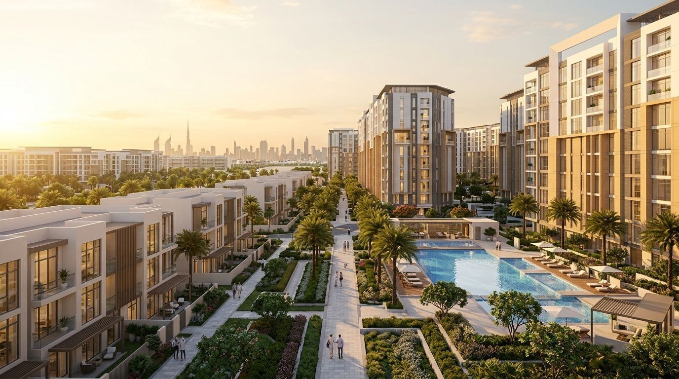Rukan: Apartamenty i szeregówki w dzielnicy Dubailand, Dubaj. Wizualizacja inwestycji dewelopera Reportage Properties, oddanie 2026.