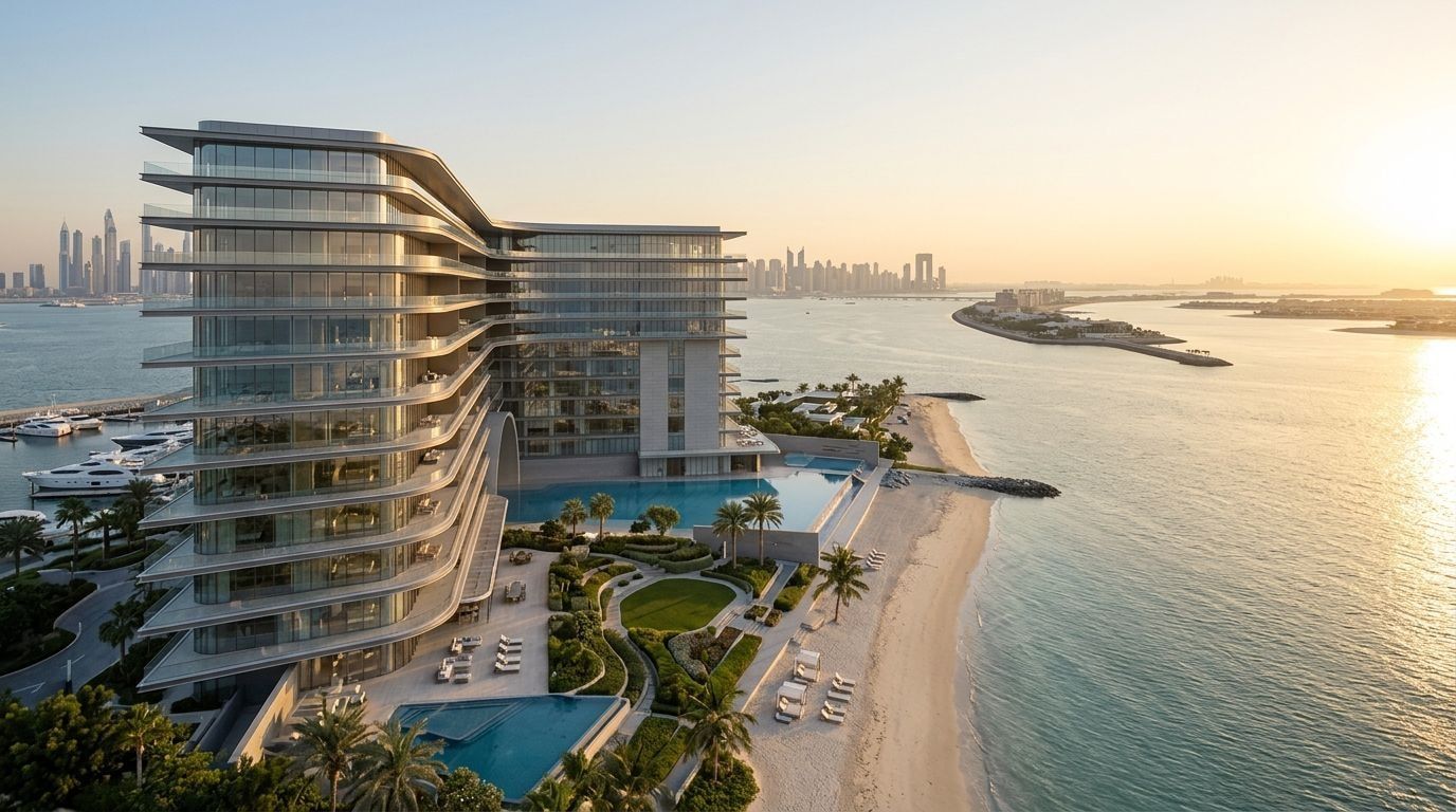 Armani Beach Residences: Apartamenty i penthouse'y w dzielnicy Palm Jumeirah, Dubaj. Wizualizacja inwestycji dewelopera Arada, oddanie 2026.