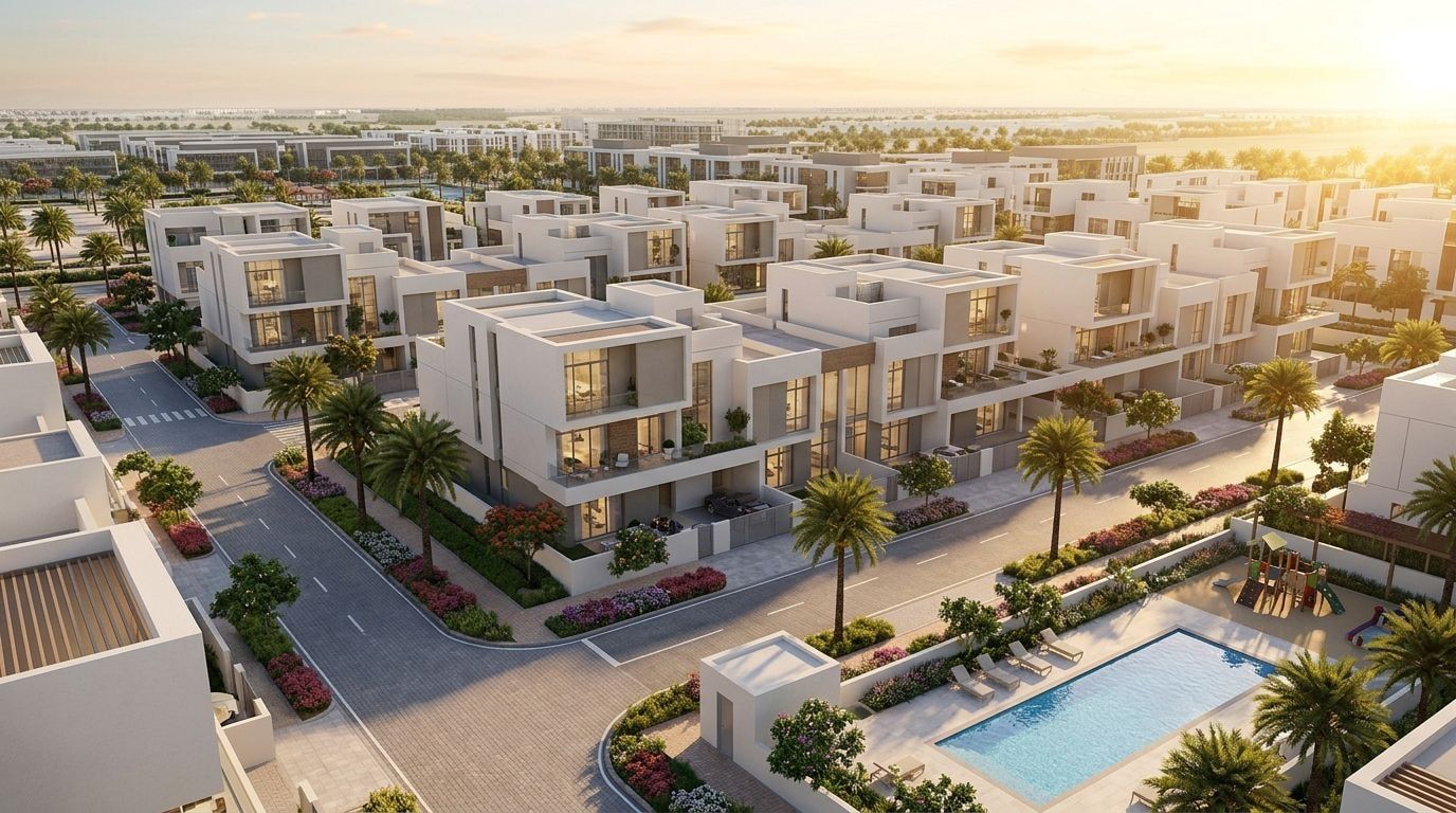The Pulse Townhouses: Szeregówki i wille w dzielnicy Dubai South, Dubaj. Wizualizacja inwestycji dewelopera Dubai South Properties, oddanie 2026.