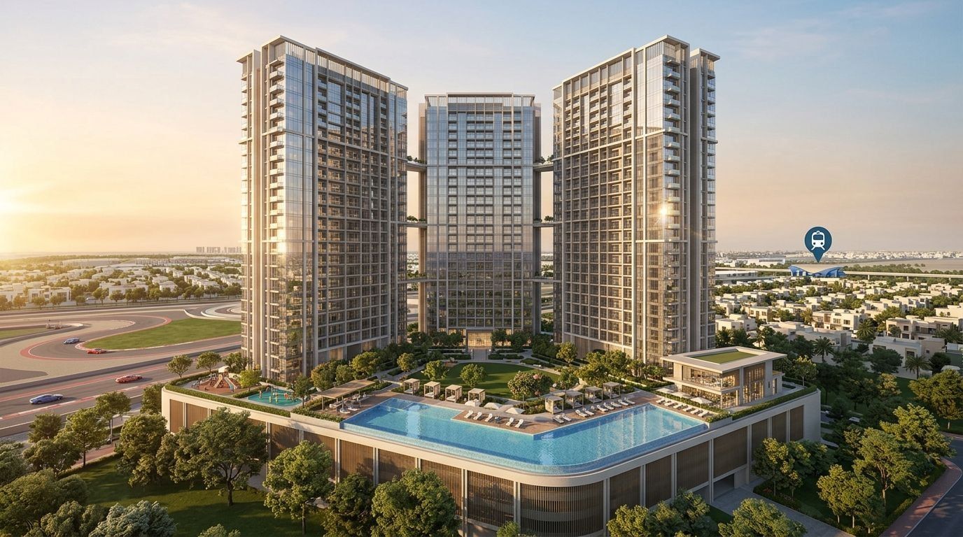 Sobha Orbis: Apartamenty w dzielnicy Motor City, Dubaj. Wizualizacja inwestycji dewelopera Sobha Realty, oddanie 2027.