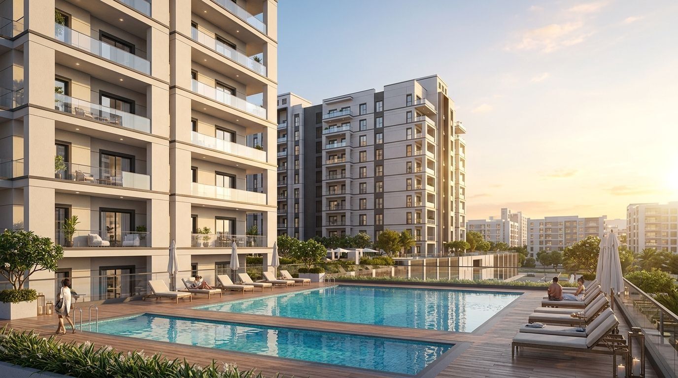 Avenue Residence 7: Apartamenty w dzielnicy Al Furjan, Dubaj. Wizualizacja inwestycji dewelopera Nabni Developments, oddanie 2027.