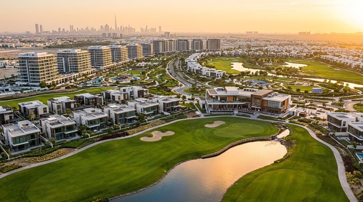 DAMAC Hills: Wille i apartamenty w dzielnicy Dubailand, Dubaj. Wizualizacja inwestycji dewelopera DAMAC Properties, oddanie Gotowe i w budowie.