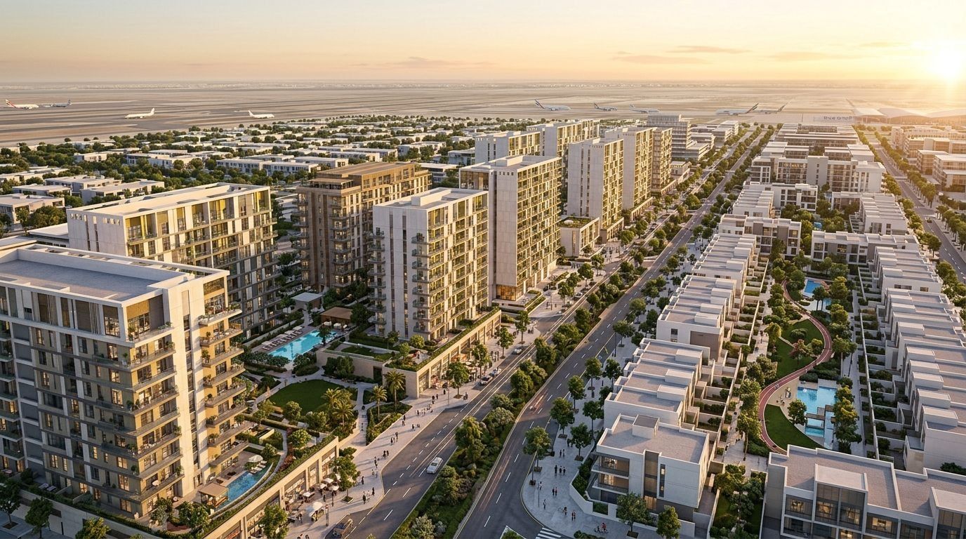 The Pulse Boulevard: Apartamenty w dzielnicy Dubai South, Dubaj. Wizualizacja inwestycji dewelopera Dubai South Properties, oddanie 2026.