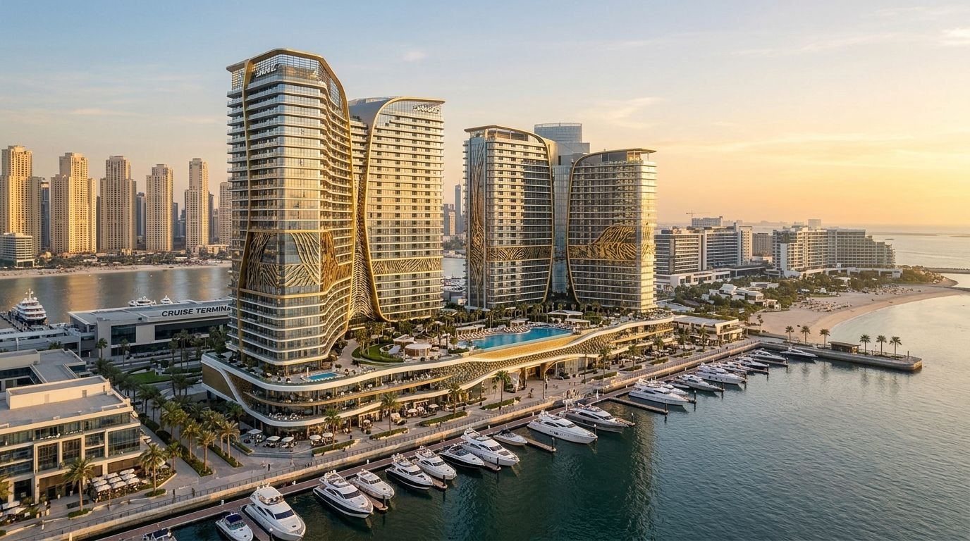 DAMAC Bay by Cavalli: Apartamenty w dzielnicy Dubai Harbour, Dubaj. Wizualizacja inwestycji dewelopera DAMAC Properties, oddanie 2028.