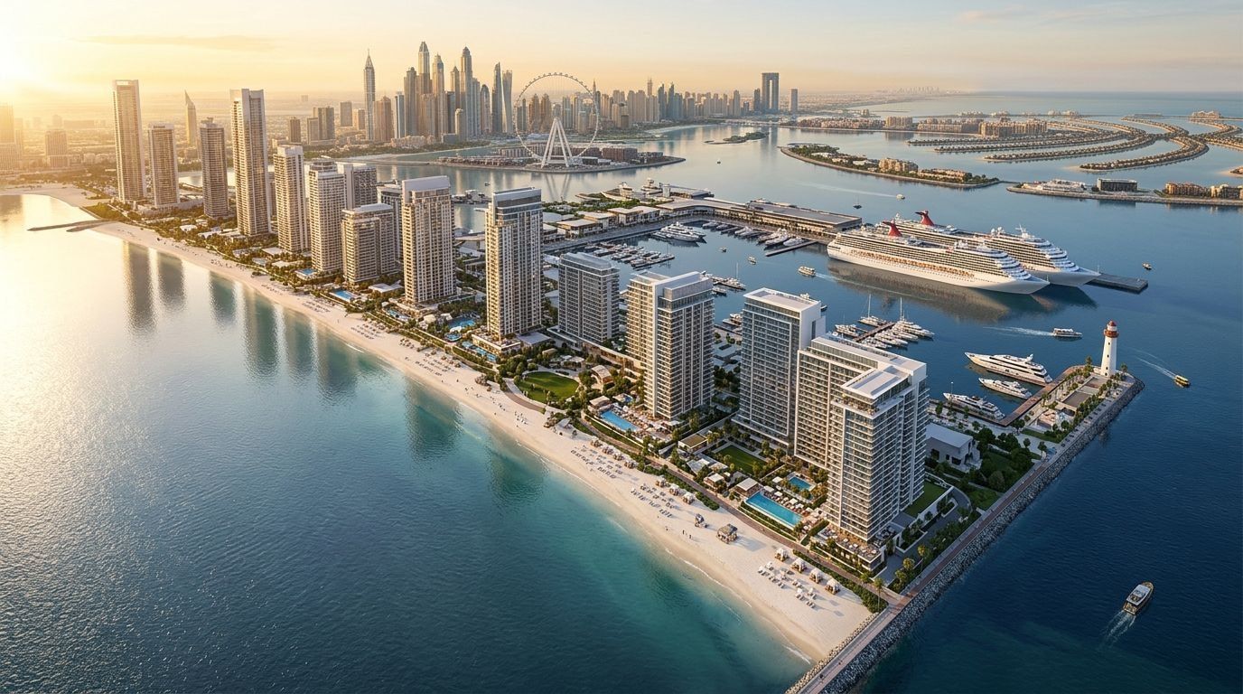 Emaar Beachfront: Apartamenty w dzielnicy Dubai Harbour, Dubaj. Wizualizacja inwestycji dewelopera Emaar Properties, oddanie 2027.