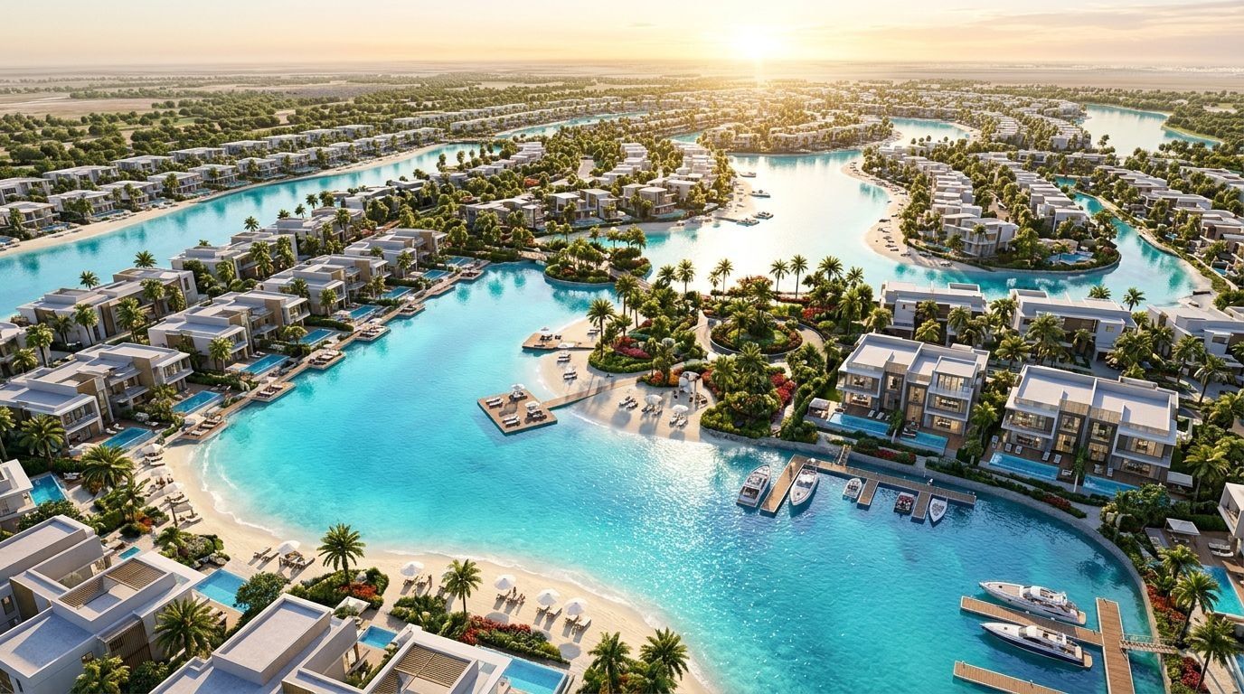 DAMAC Islands: Wille i szeregówki w dzielnicy Dubailand, Dubaj. Wizualizacja inwestycji dewelopera DAMAC Properties, oddanie 2028.