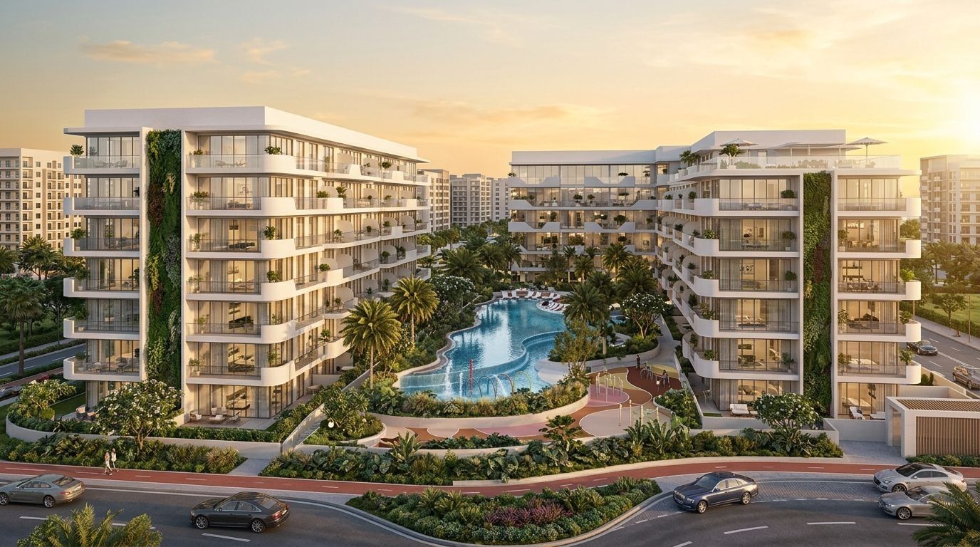 Oxford Cove: Apartamenty w dzielnicy Jumeirah Village Circle, Dubaj. Wizualizacja inwestycji dewelopera Iman Developers, oddanie 2027.