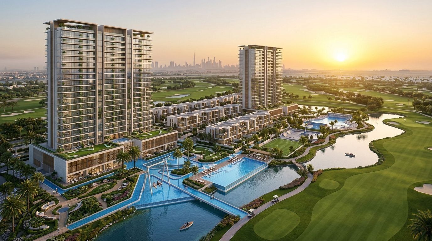 Golf Greens by DAMAC: Apartamenty i domy w dzielnicy DAMAC Hills, Dubaj. Wizualizacja inwestycji dewelopera DAMAC Properties, oddanie 2027.