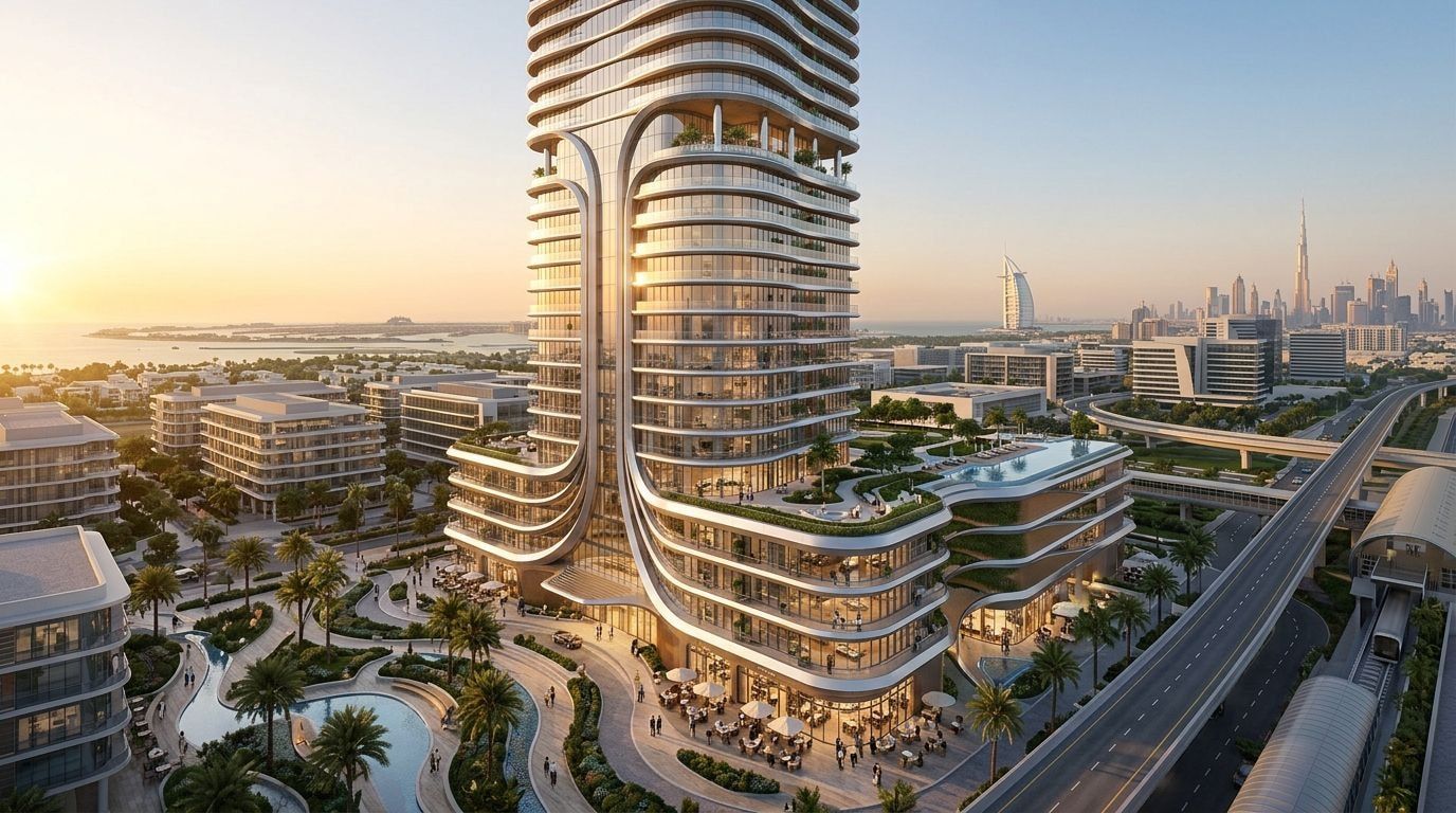 Iconic Residences: Apartamenty i penthouse'y w dzielnicy Dubai Internet City, Dubaj. Wizualizacja inwestycji dewelopera MERED, oddanie 2027.