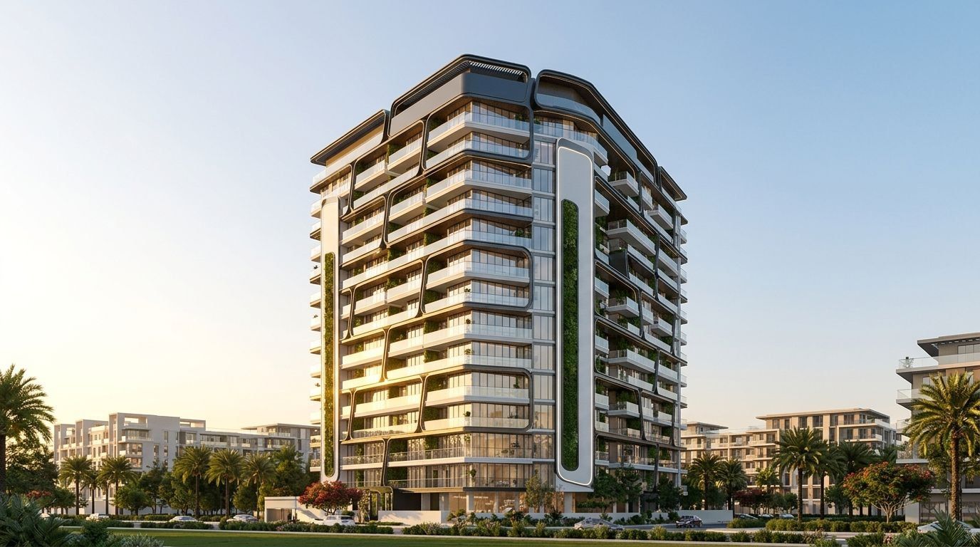 Terra Tower: Apartamenty w dzielnicy Dubailand, Dubaj. Wizualizacja inwestycji dewelopera Dugasta Properties, oddanie 2027.