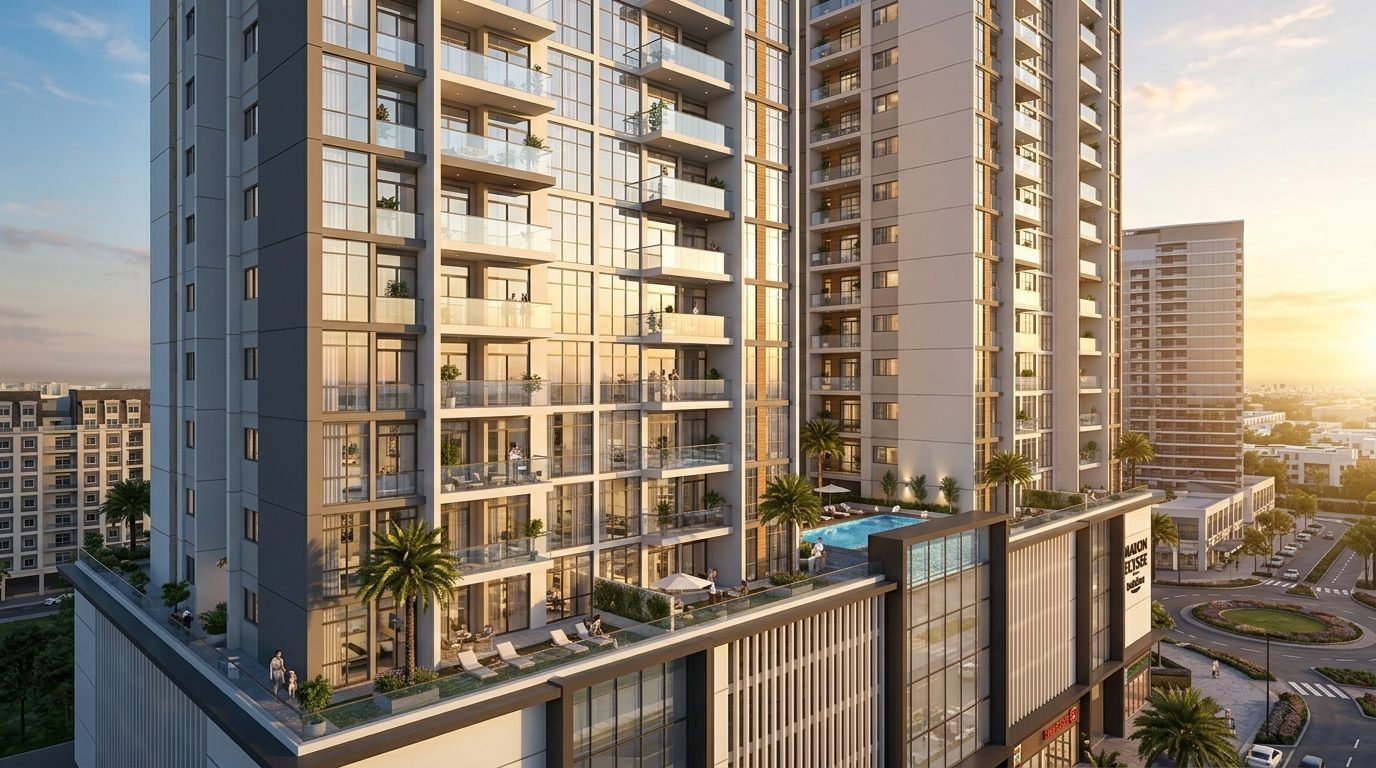 Maison Elysee: Apartamenty w dzielnicy Jumeirah Village Circle, Dubaj. Wizualizacja inwestycji dewelopera Pantheon Development, oddanie 2025.