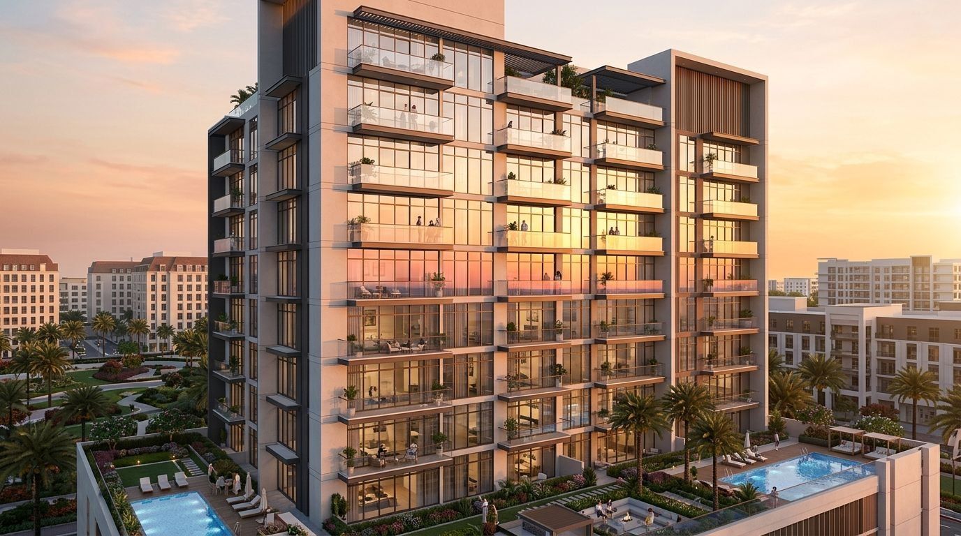Elysee Heights: Apartamenty w dzielnicy Jumeirah Village Circle, Dubaj. Wizualizacja inwestycji dewelopera Pantheon Development, oddanie 2027.