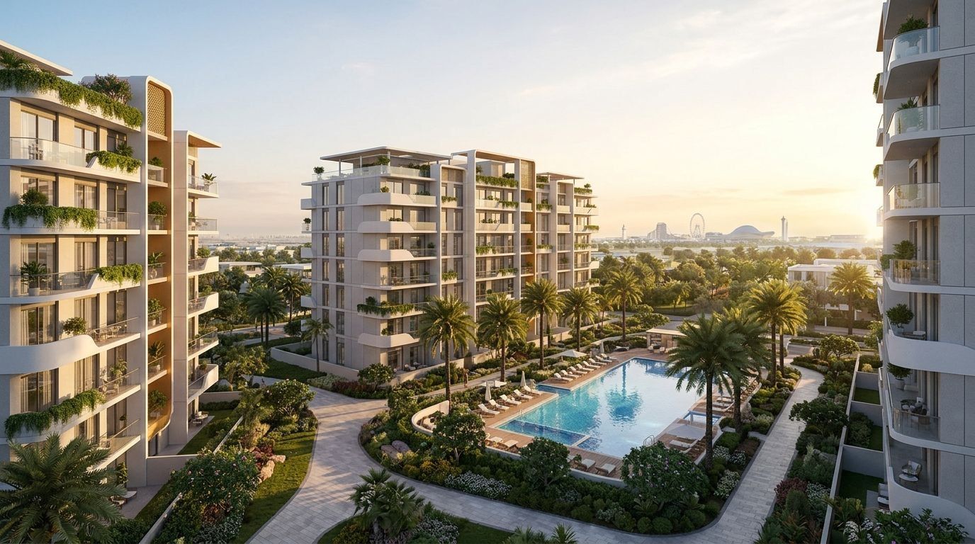 Weybridge Gardens: Apartamenty w dzielnicy Dubailand, Dubaj. Wizualizacja inwestycji dewelopera LEOS Developments, oddanie 2026.