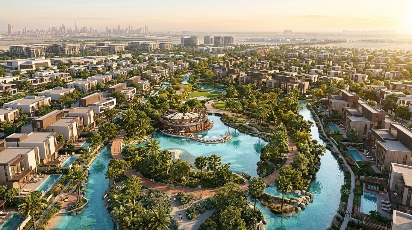 Haven by Aldar: Wille i szeregówki w dzielnicy Dubailand, Dubaj. Wizualizacja inwestycji dewelopera Aldar Properties, oddanie 2027.