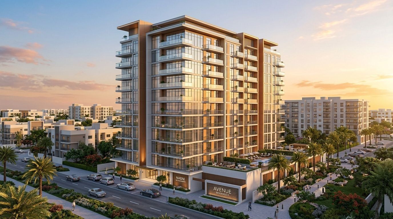Avenue Residence 5: Apartamenty i penthouse'y w dzielnicy Al Furjan, Dubaj. Wizualizacja inwestycji dewelopera Nabni Developments, oddanie 2025.