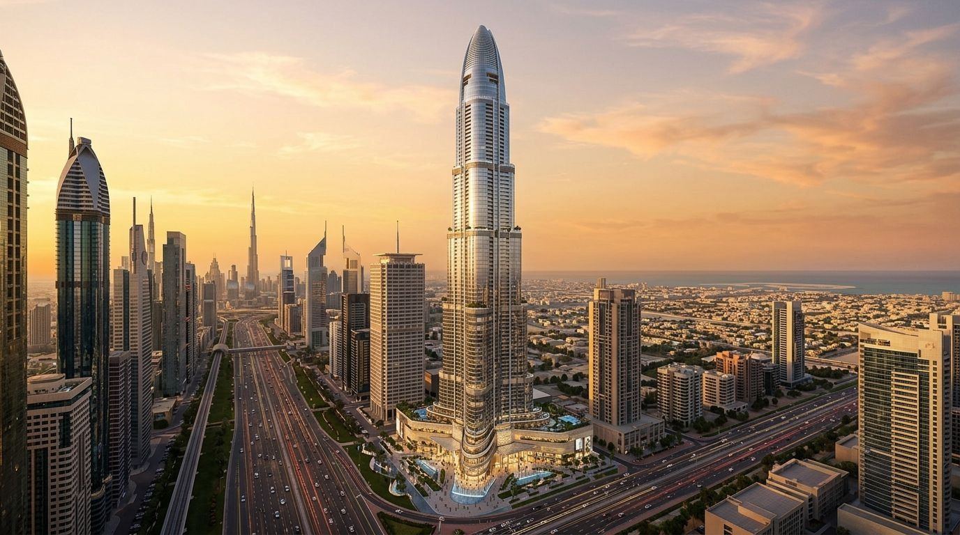Burj Azizi: Apartamenty i penthouse'y w dzielnicy Sheikh Zayed Road, Dubaj. Wizualizacja inwestycji dewelopera Azizi Developments, oddanie 2028.