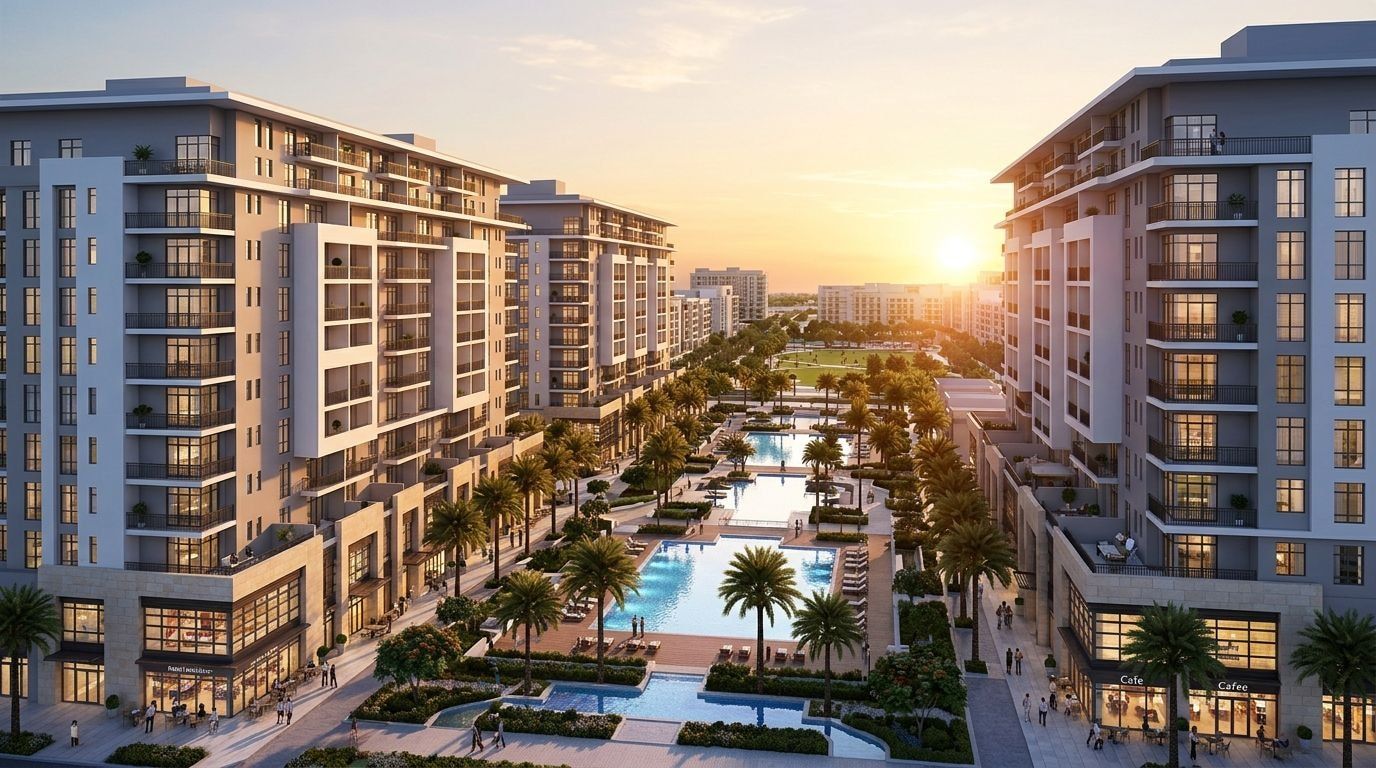Warda Apartments: Apartamenty w dzielnicy Town Square, Dubaj. Wizualizacja inwestycji dewelopera Nshama, oddanie Gotowe i w budowie.