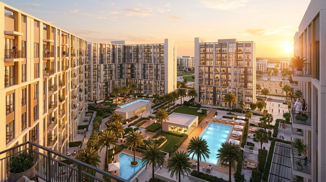 UNA Apartments: Kawalerki i apartamenty w dzielnicy Town Square, Dubaj. Wizualizacja inwestycji dewelopera Nshama, oddanie 2026.