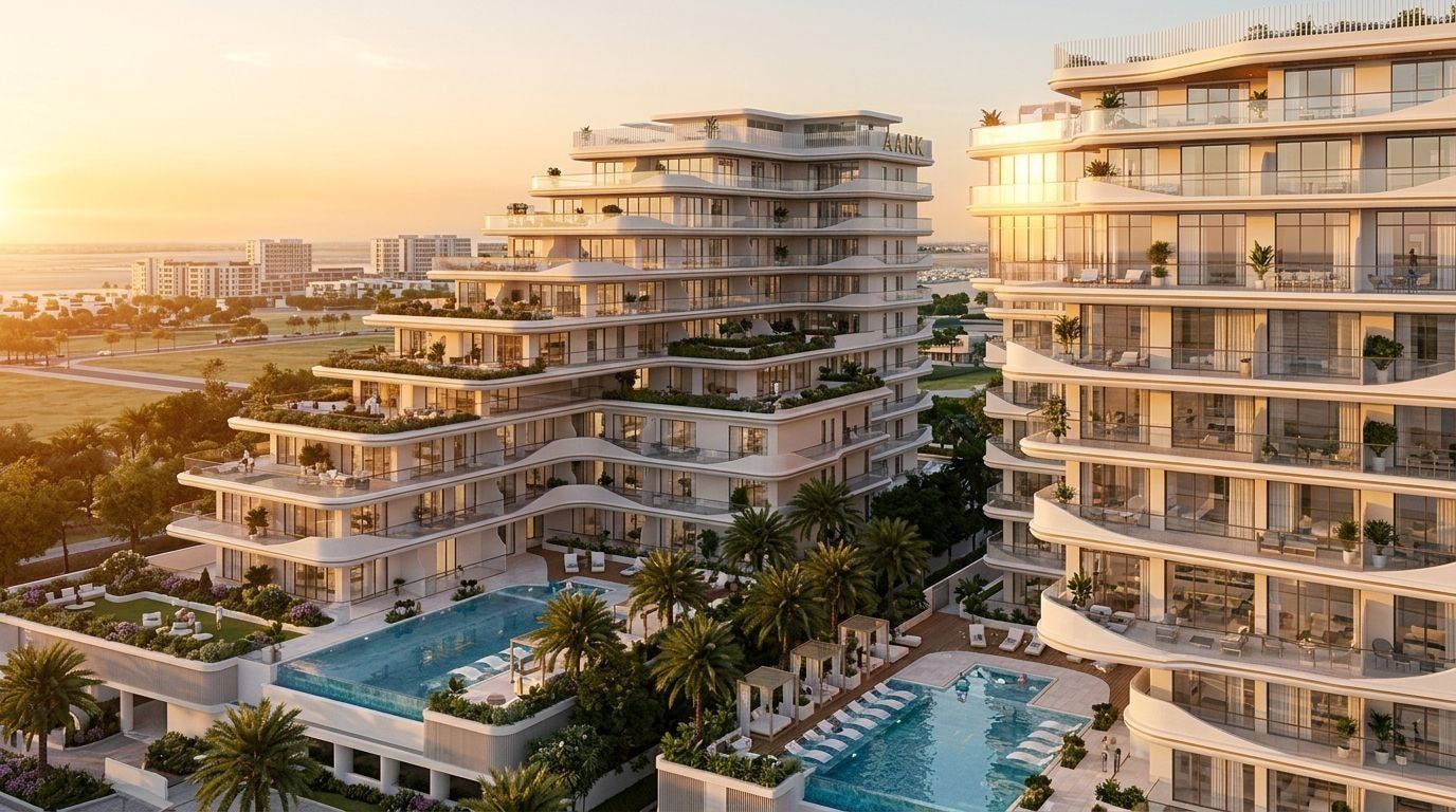 Aark Terraces: Apartamenty w dzielnicy Dubailand, Dubaj. Wizualizacja inwestycji dewelopera Aark Developers, oddanie 2027.