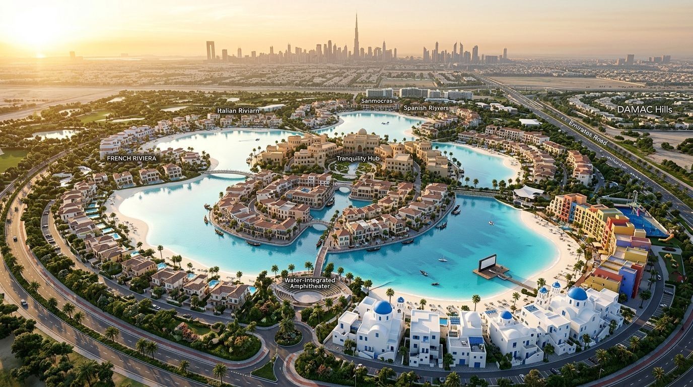 DAMAC Lagoons: Wille i szeregówki w dzielnicy Dubailand, Dubaj. Wizualizacja inwestycji dewelopera DAMAC Properties, oddanie 2026.