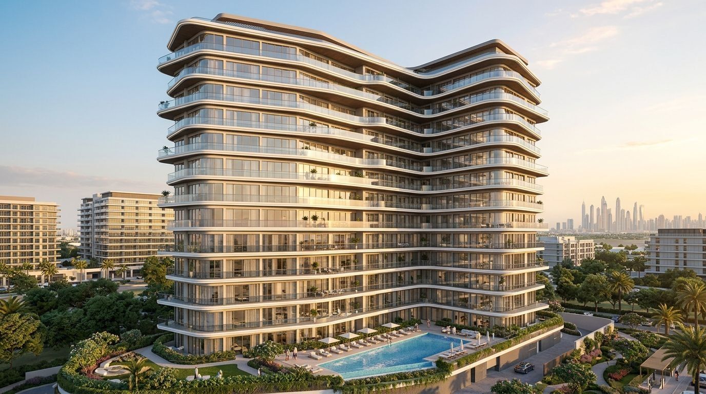 Milos Residences: Apartamenty w dzielnicy Dubai Land Residence Complex, Dubaj. Wizualizacja inwestycji dewelopera DECA Properties, oddanie 2027.