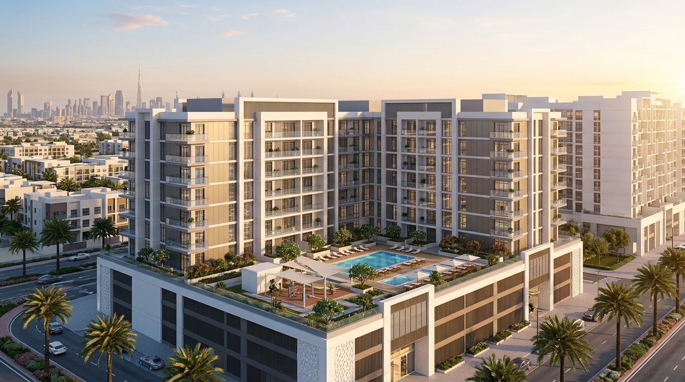 Azizi Central: Apartamenty w dzielnicy Al Furjan, Dubaj. Wizualizacja inwestycji dewelopera Azizi Developments, oddanie 2026.