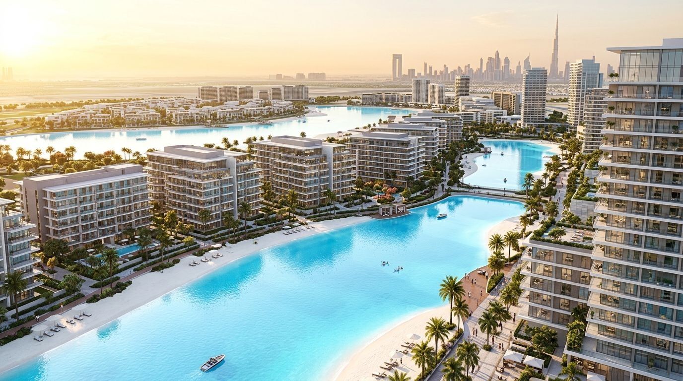 Meraki Lagoons: Apartamenty w dzielnicy Meydan Horizon, Dubaj. Wizualizacja inwestycji dewelopera Meraki Developers, oddanie 2028.