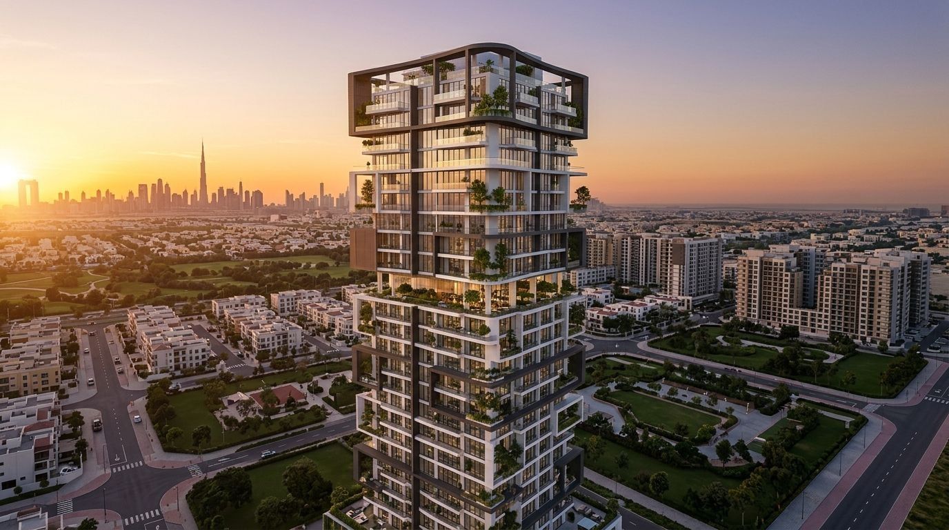 Treppan Tower: Apartamenty i sky villas w dzielnicy Jumeirah Village Triangle, Dubaj. Wizualizacja inwestycji dewelopera Fakhruddin Properties, oddanie 2027.