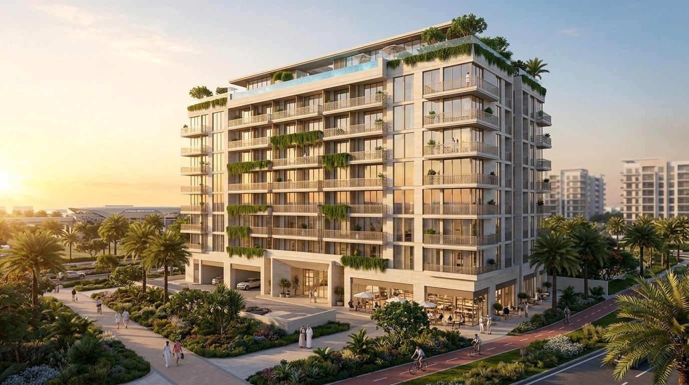 Evora Residences: Apartamenty w dzielnicy Al Furjan, Dubaj. Wizualizacja inwestycji dewelopera ANAX Developments, oddanie 2026.