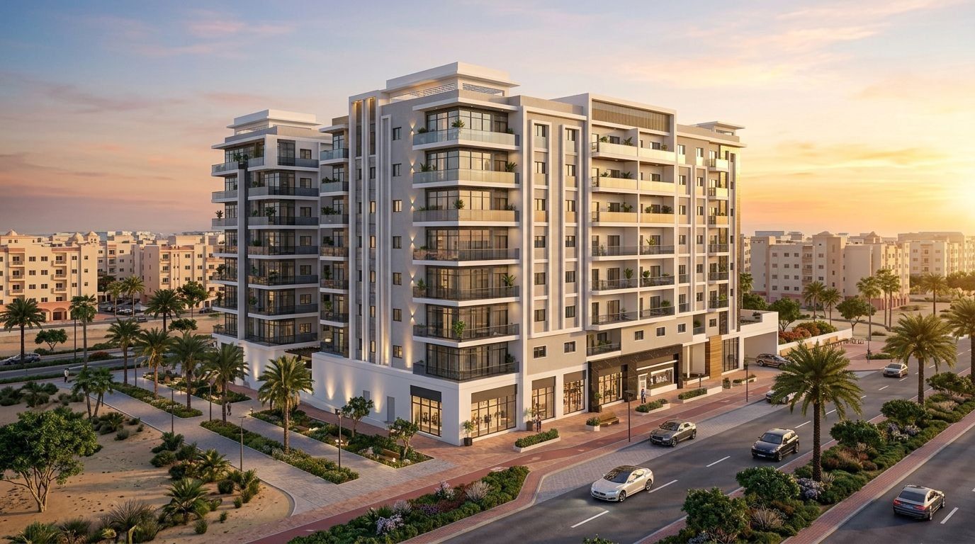 Moonsa Residences: Apartamenty w dzielnicy International City, Dubaj. Wizualizacja inwestycji dewelopera Dugasta Properties, oddanie 2026.