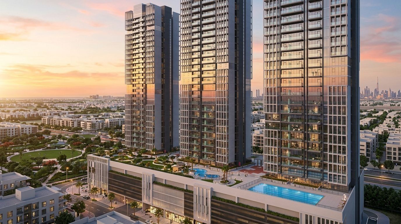 Bloom Towers: Studia i apartamenty w dzielnicy Jumeirah Village Circle, Dubaj. Wizualizacja inwestycji dewelopera Bloom Holding, oddanie Gotowe.