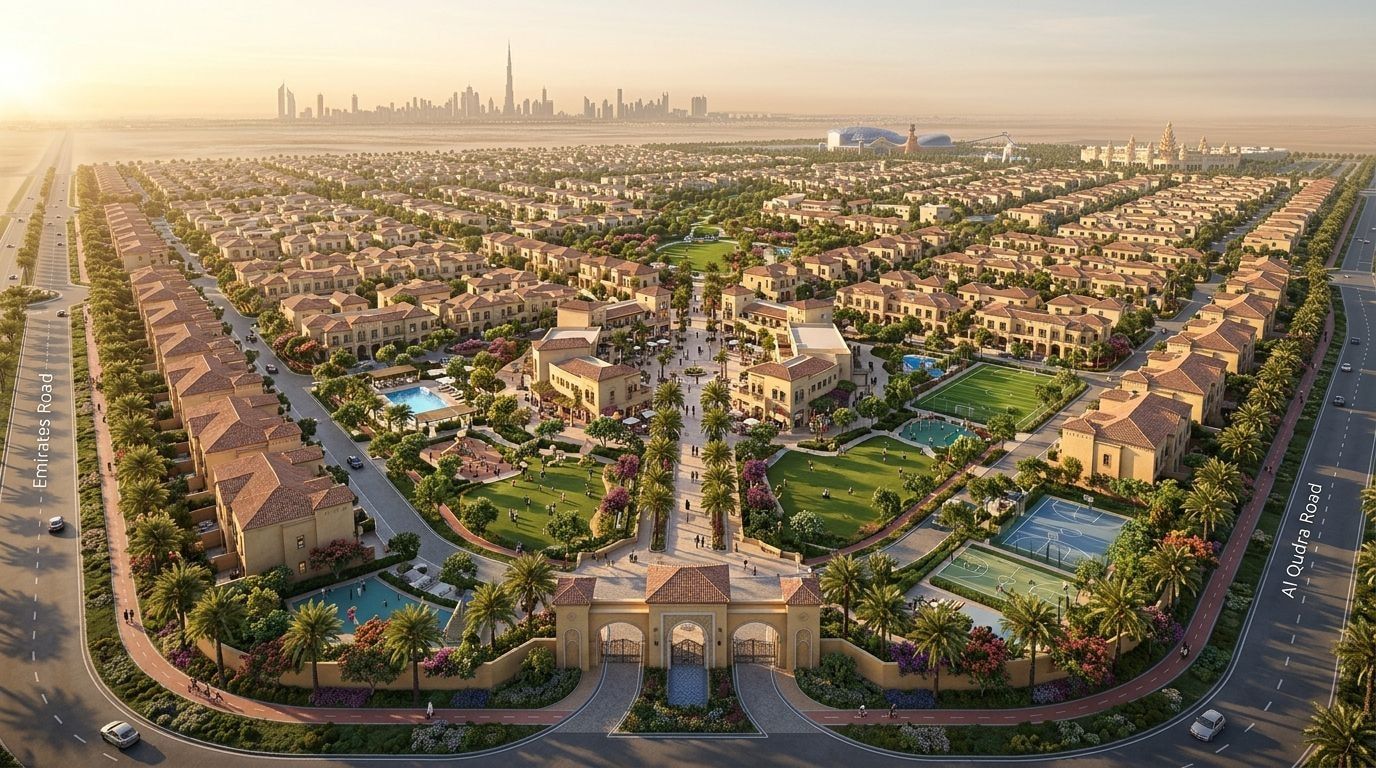 Serena: Wille i szeregówki w dzielnicy Dubailand, Dubaj. Wizualizacja inwestycji dewelopera Dubai Properties, oddanie Gotowe i w budowie.