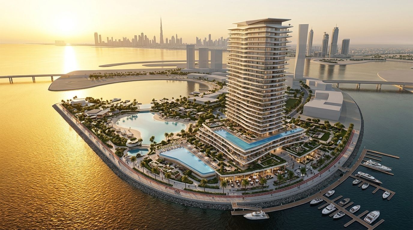 Sensia: Apartamenty i penthouse'y w dzielnicy Dubai Maritime City, Dubaj. Wizualizacja inwestycji dewelopera Beyond, oddanie 2028.