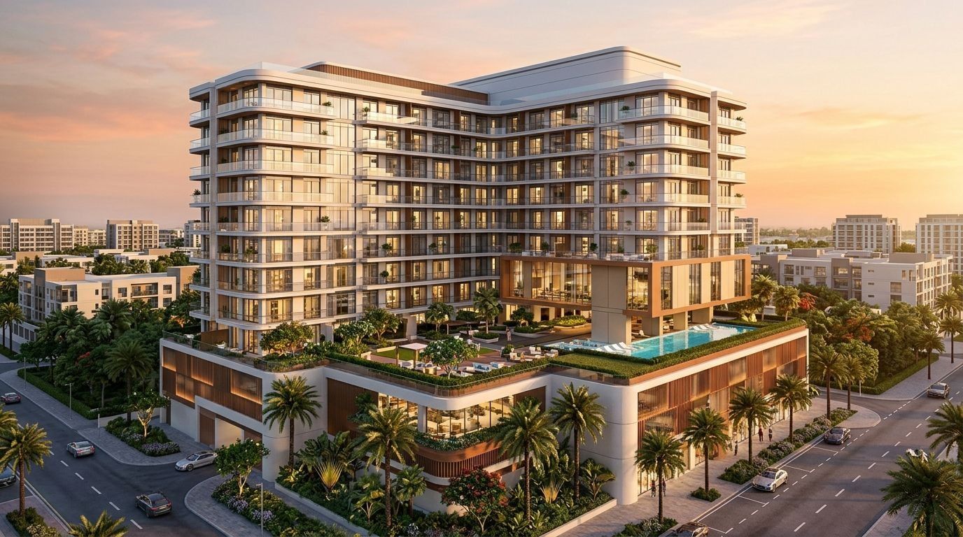 Levanto: Apartamenty w dzielnicy Jumeirah Village Circle, Dubaj. Wizualizacja inwestycji dewelopera ORO24 Developments, oddanie 2026.