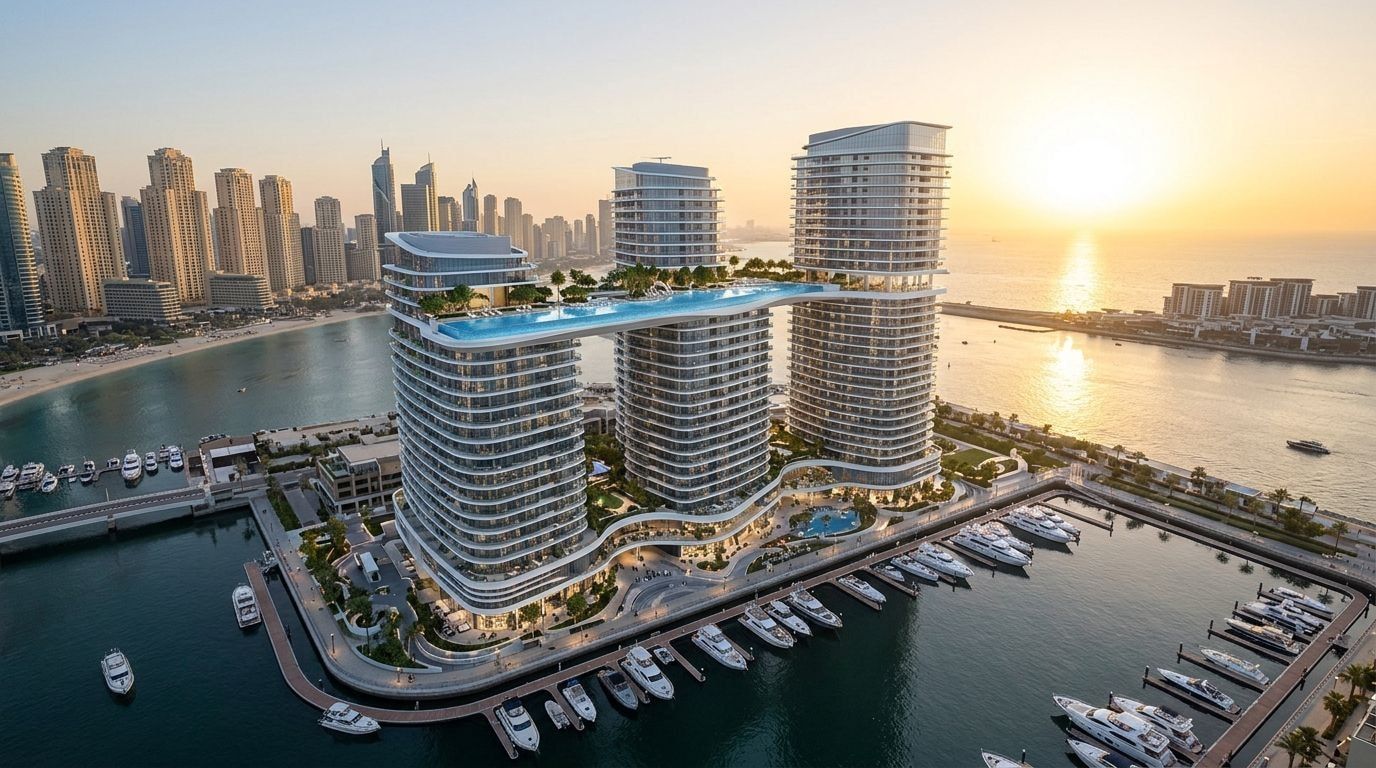 Sobha SeaHaven: Apartamenty i penthouse'y w dzielnicy Dubai Harbour, Dubaj. Wizualizacja inwestycji dewelopera Sobha Realty, oddanie 2027.