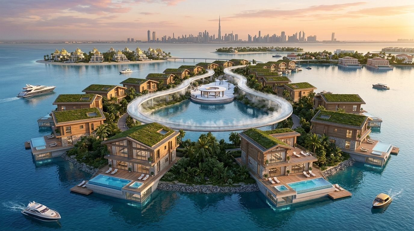 Switzerland Villas: Wille w dzielnicy The World Islands, Dubaj. Wizualizacja inwestycji dewelopera Kleindienst Group, oddanie 2027.
