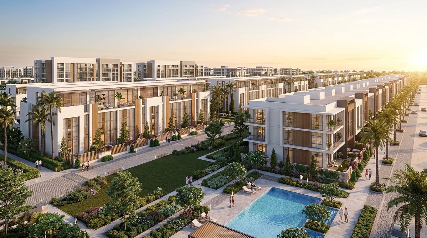 Verdana: Apartamenty i szeregówki w dzielnicy Dubai Investment Park, Dubaj. Wizualizacja inwestycji dewelopera Reportage Properties, oddanie 2028.