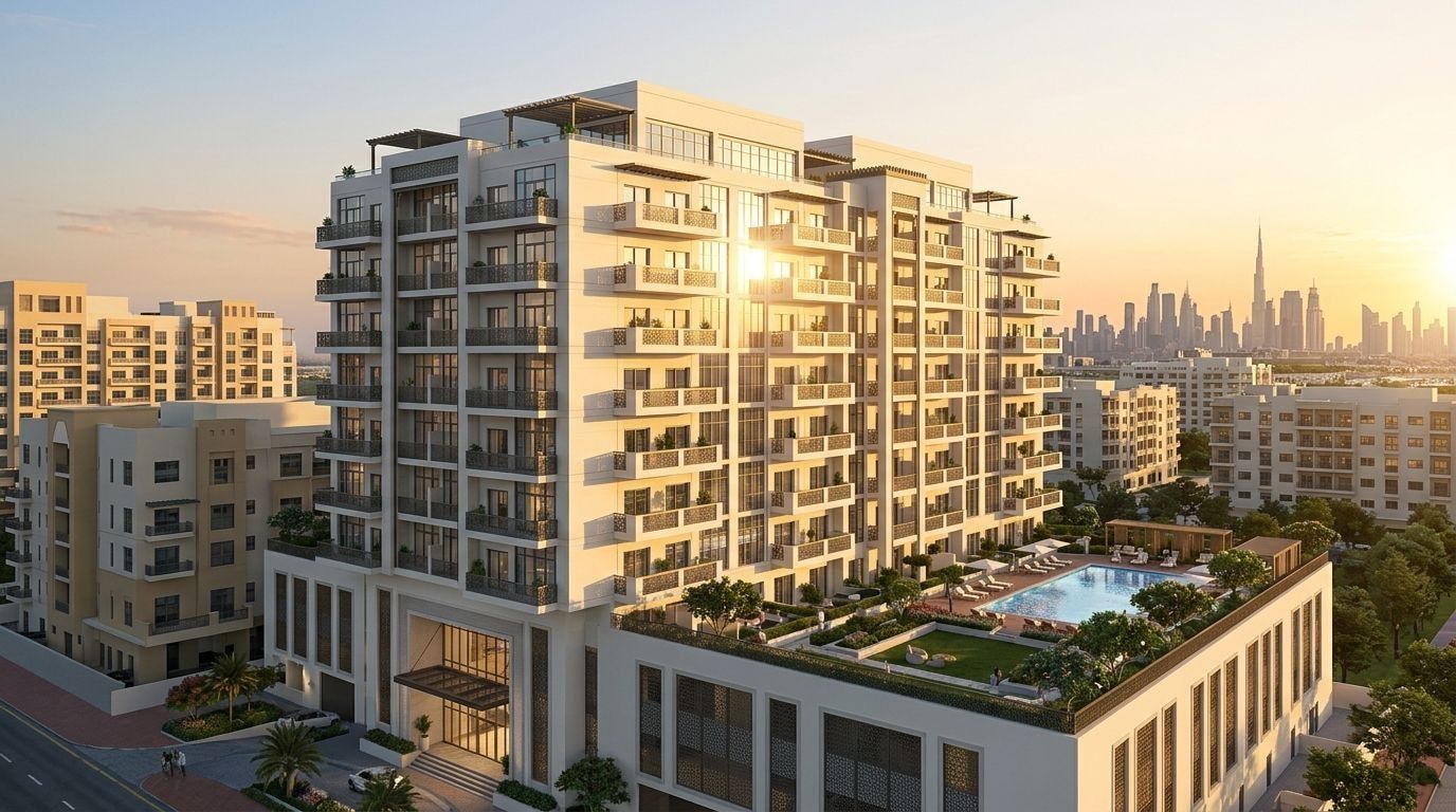 Plazzo Residence: Apartamenty w dzielnicy Jumeirah Village Triangle, Dubaj. Wizualizacja inwestycji dewelopera Empire Developments, oddanie Gotowe.